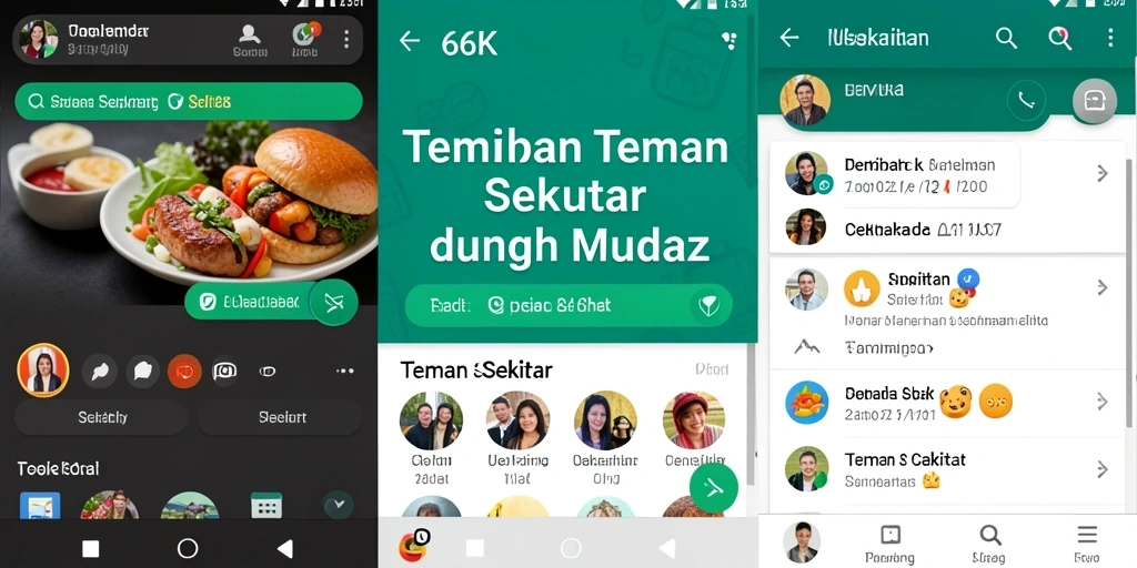 Screenshot antarmuka utama 66K menampilkan fitur Teman Sekitar yang interaktif.