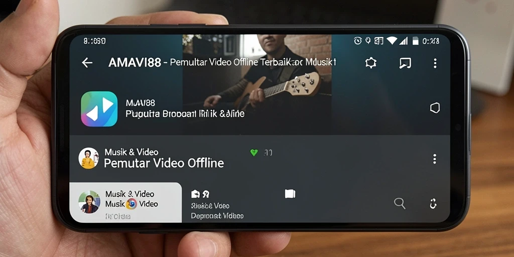 Tampilan antarmuka AMAVI88 saat memutar video offline.
