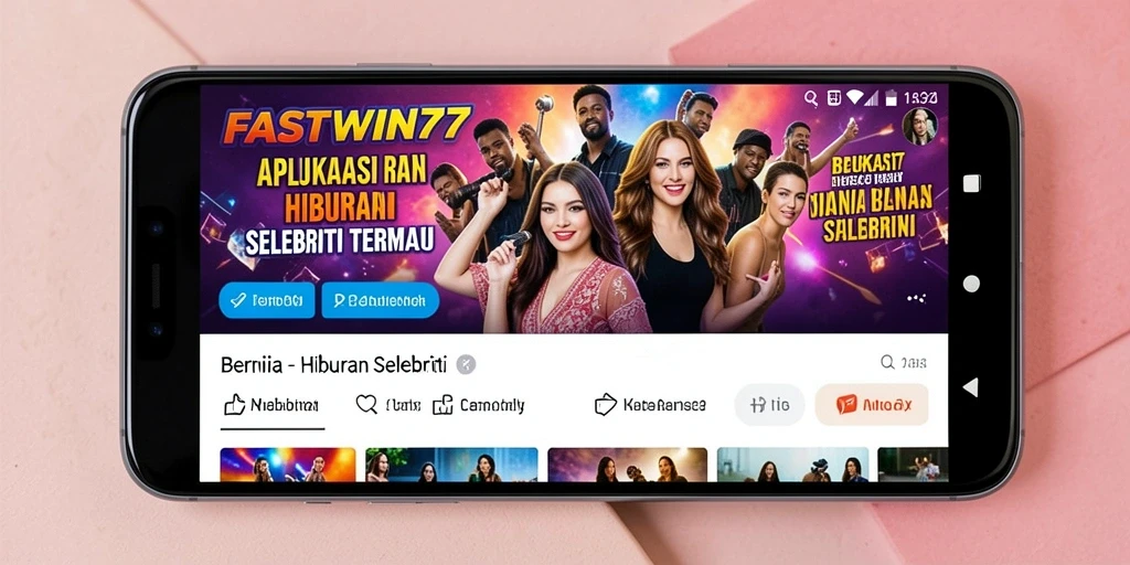 Antarmuka aplikasi FASTWIN77 menampilkan berita selebriti yang menarik.