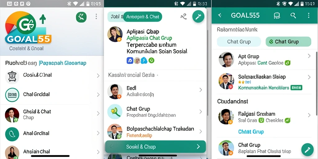 Tampilan antarmuka GOAL55 yang modern dan mudah digunakan untuk Chat Grup.