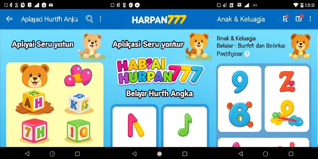 Antarmuka aplikasi belajar huruf dan angka yang menarik dan interaktif.