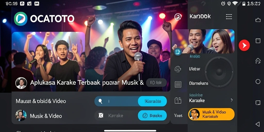 Antarmuka OCATOTO yang menarik dan fungsional untuk karaoke.